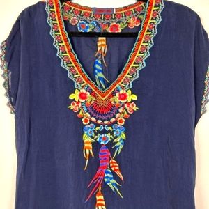 Johnny Was Tunic size 2XL embroidery neck line and bottom and sleeve hem detail